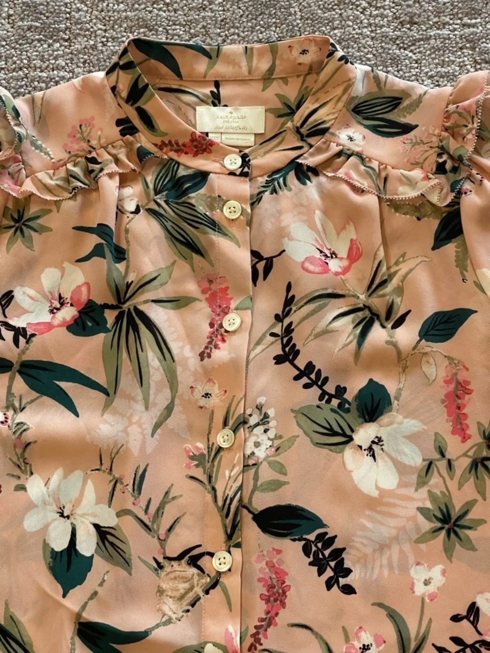 Kate Spade Botanical Floral Ruffle Collar Button-Front Blouse - Pink, Size XXS
